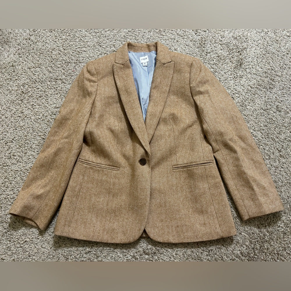 J.Crew Women’s 8P Herringbone Wool Blend Holland Blazer Office Career Academia - Picture 2 of 11